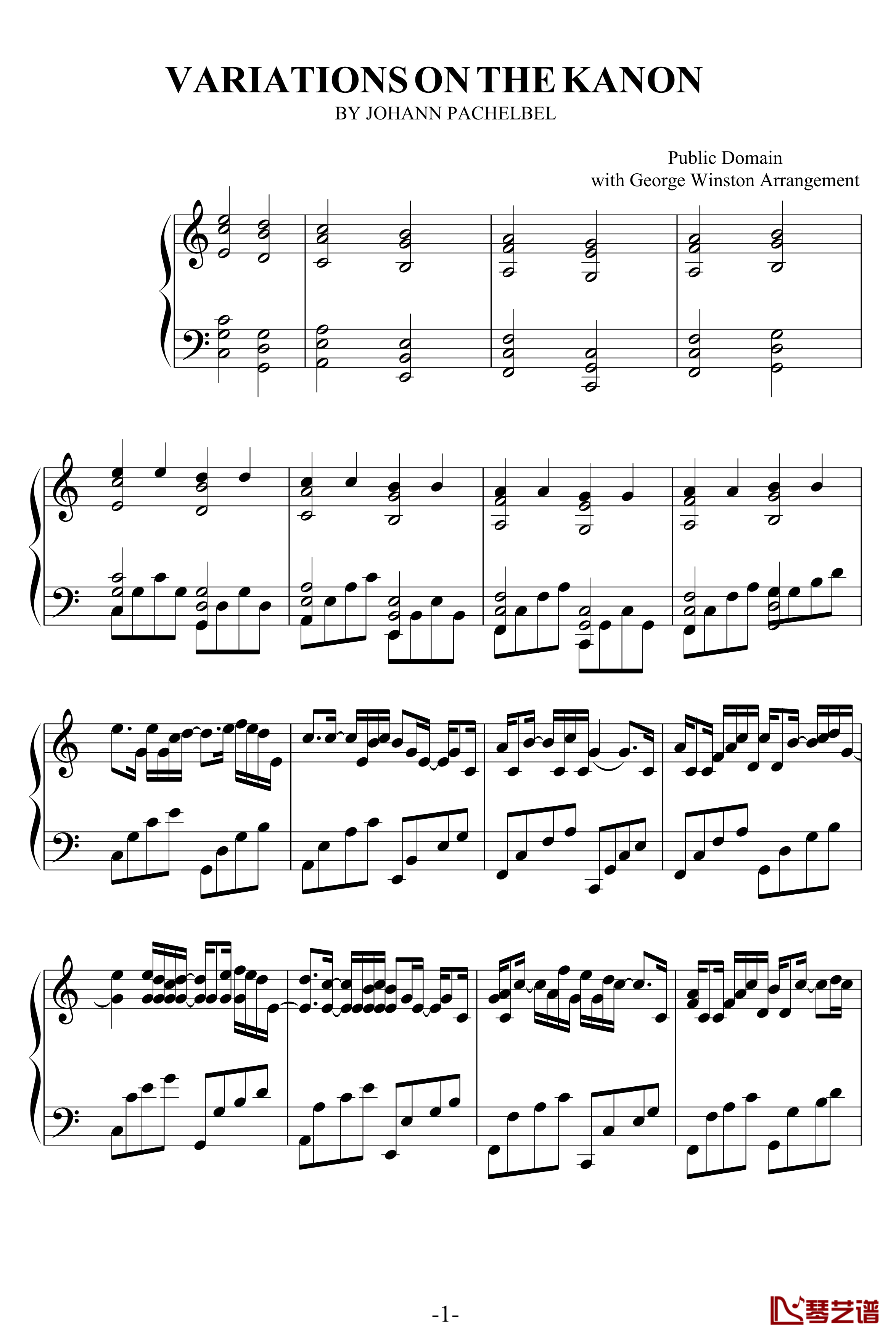 VARIATIONS ON THE KANON钢琴谱-帕赫贝尔-Pachelbel1