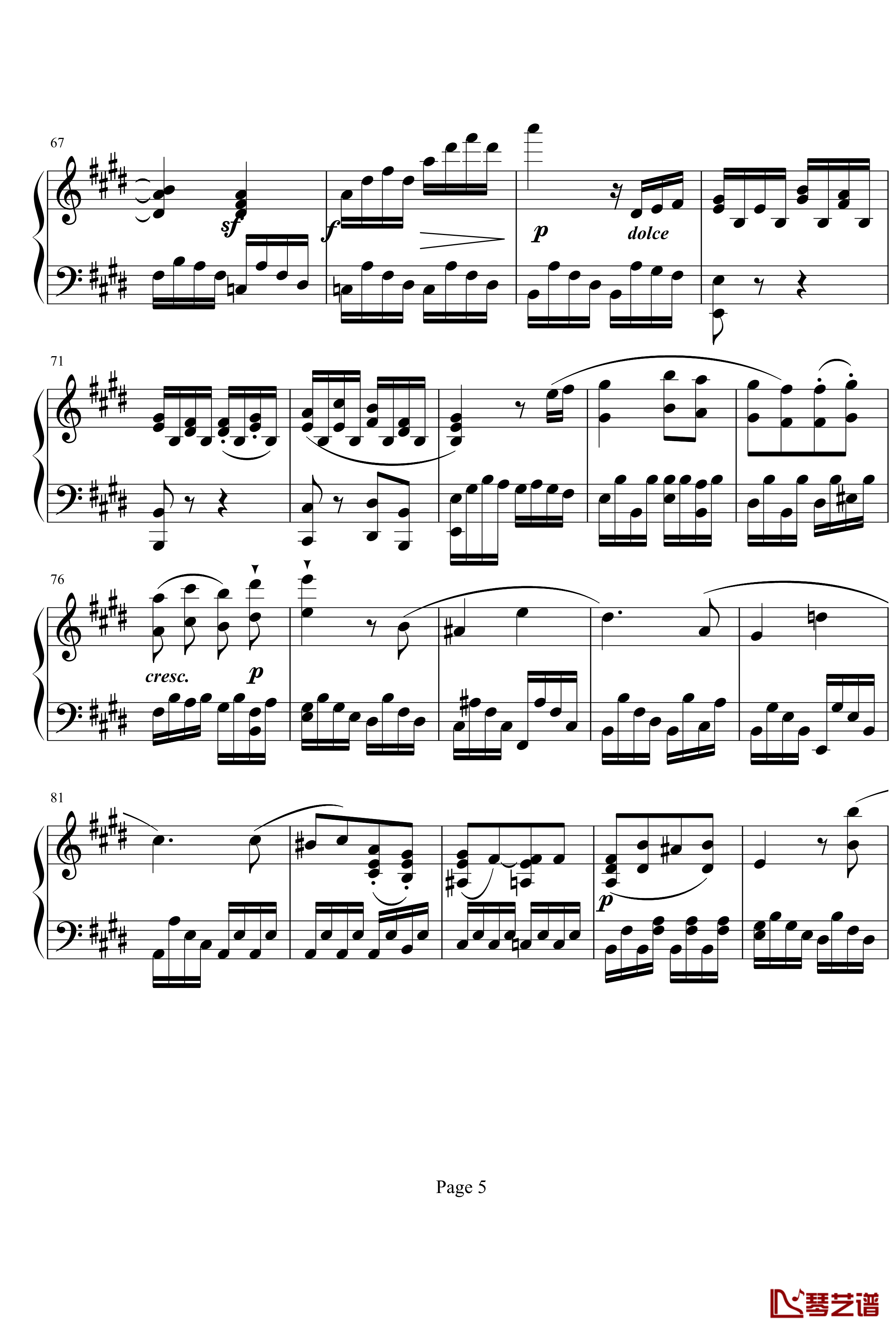 贝多芬第27钢琴奏鸣曲第二乐章钢琴谱-贝多芬5