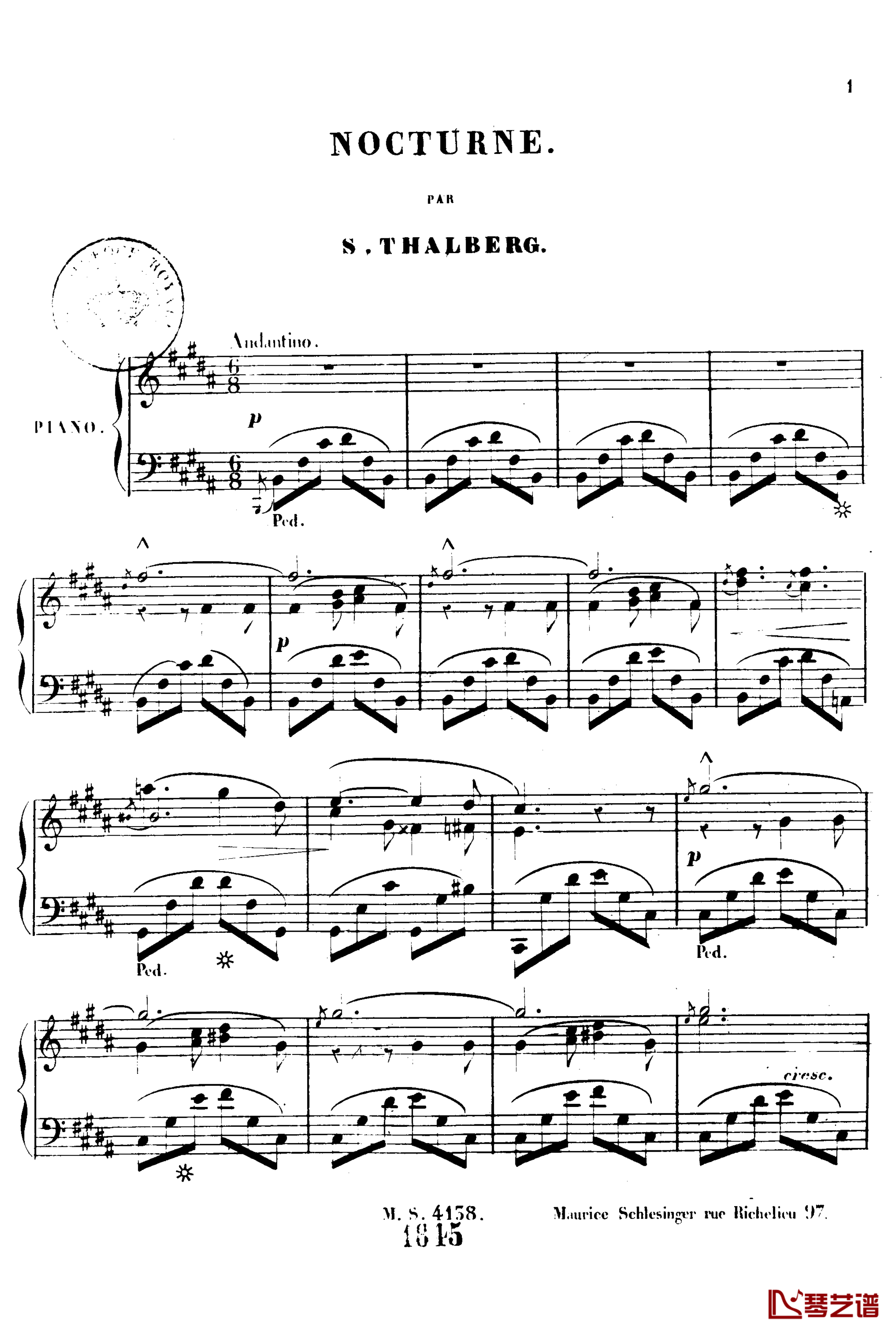 B大调夜曲 Op.51b钢琴谱-塔尔贝格2