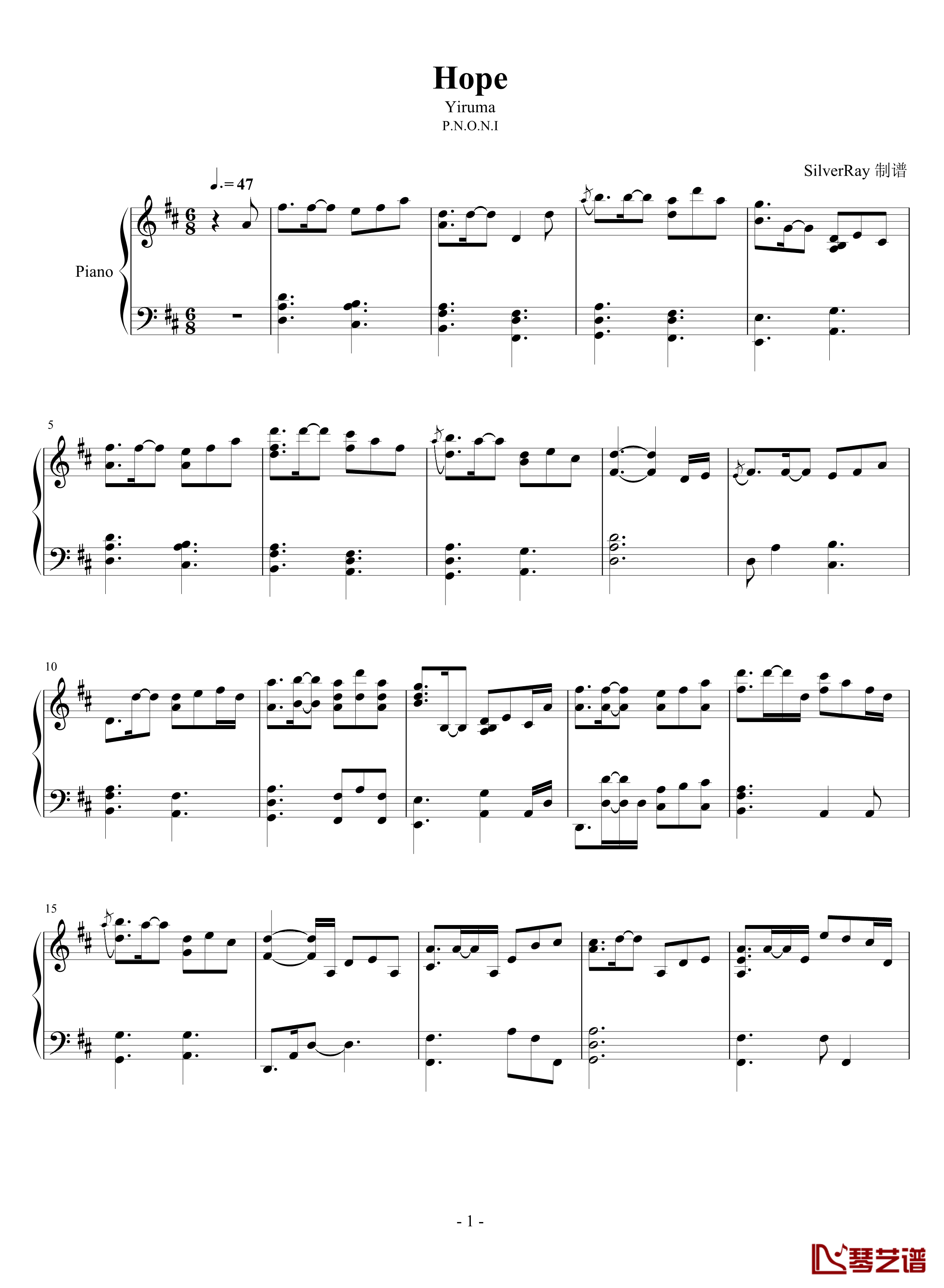 Hope钢琴谱-Yiruma1