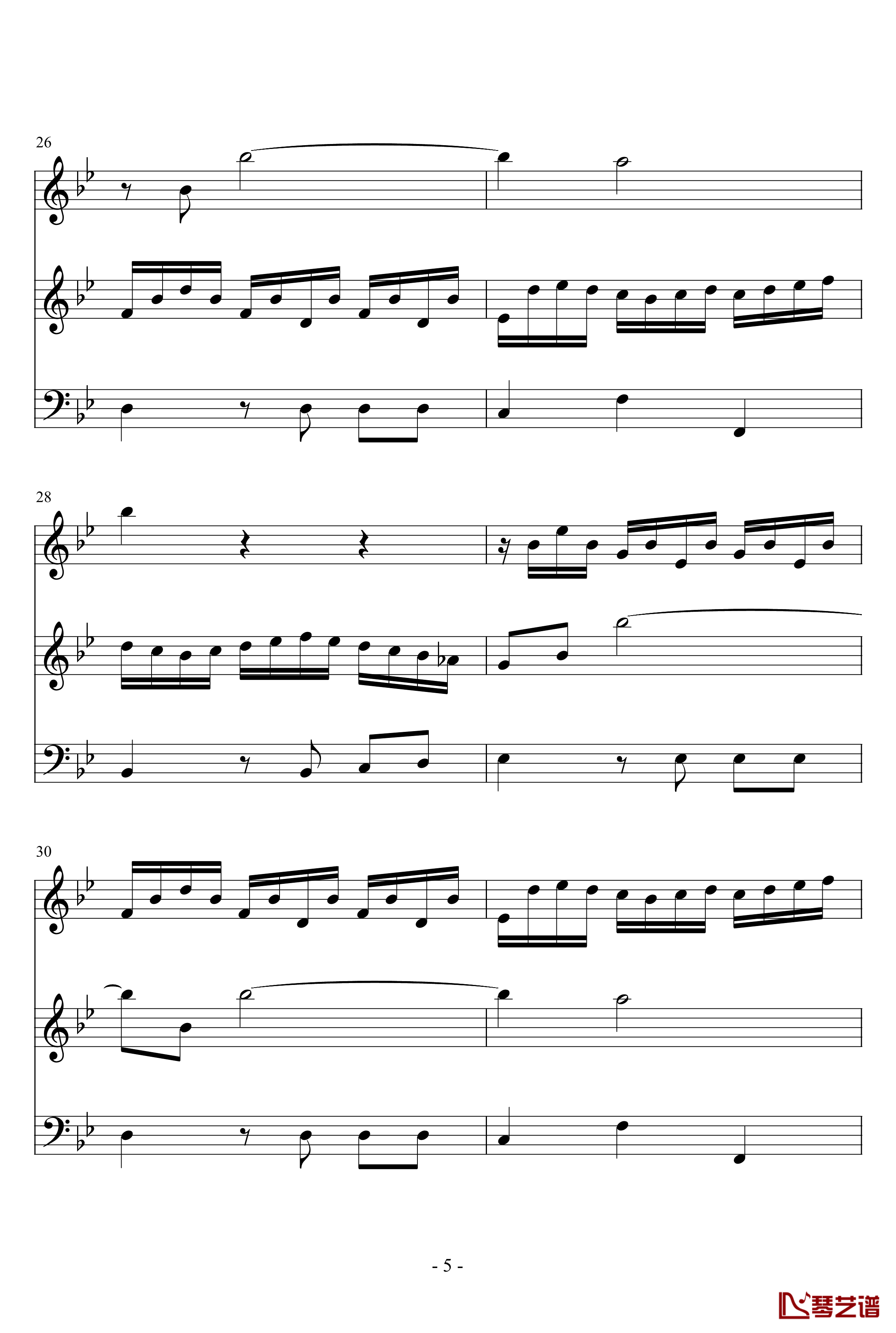 长笛与羽管键琴奏鸣曲第一乐章钢琴谱-巴赫-P.E.Bach5