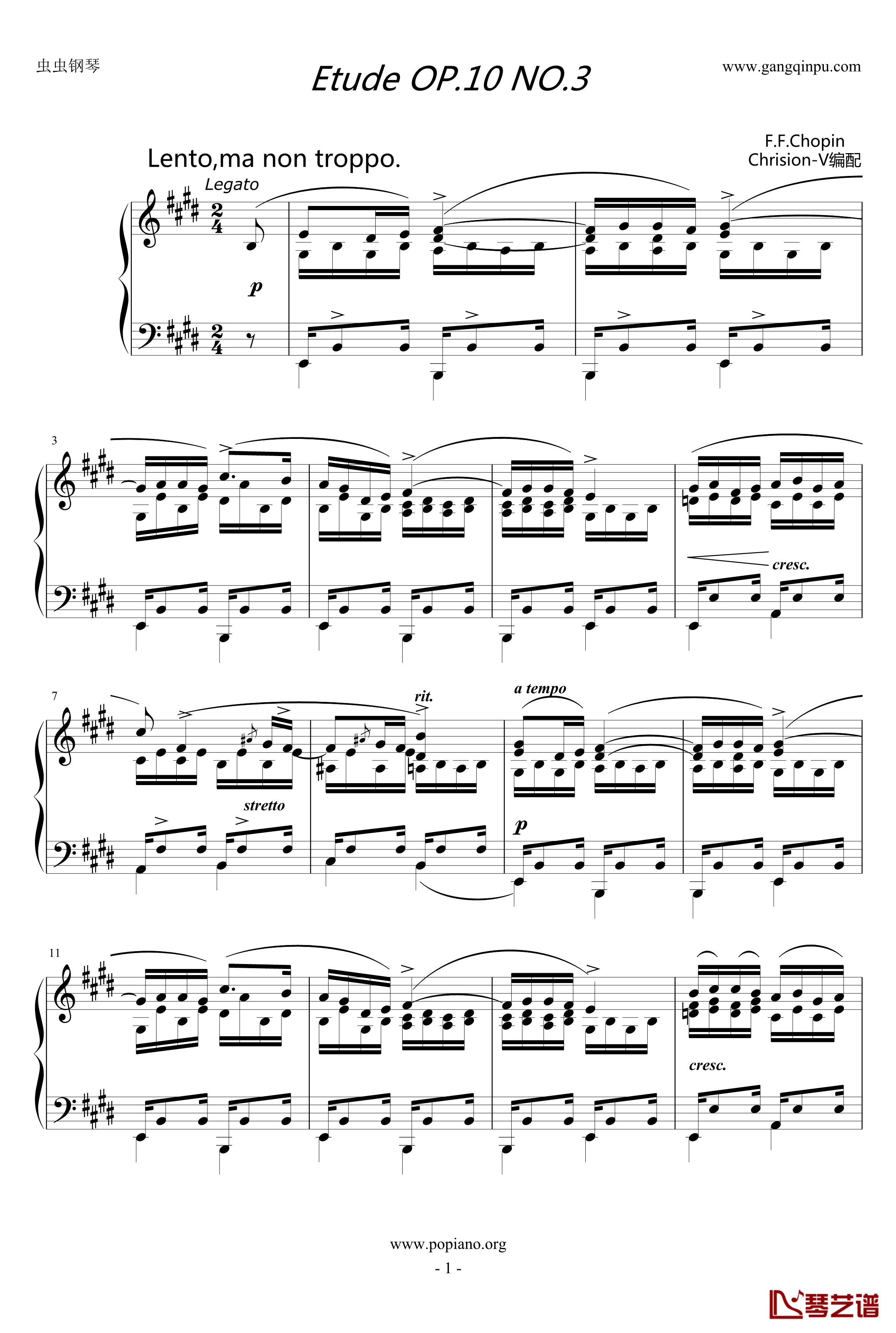 肖邦练习曲钢琴谱-Etude OP.10 NO.3-肖邦-chopin1