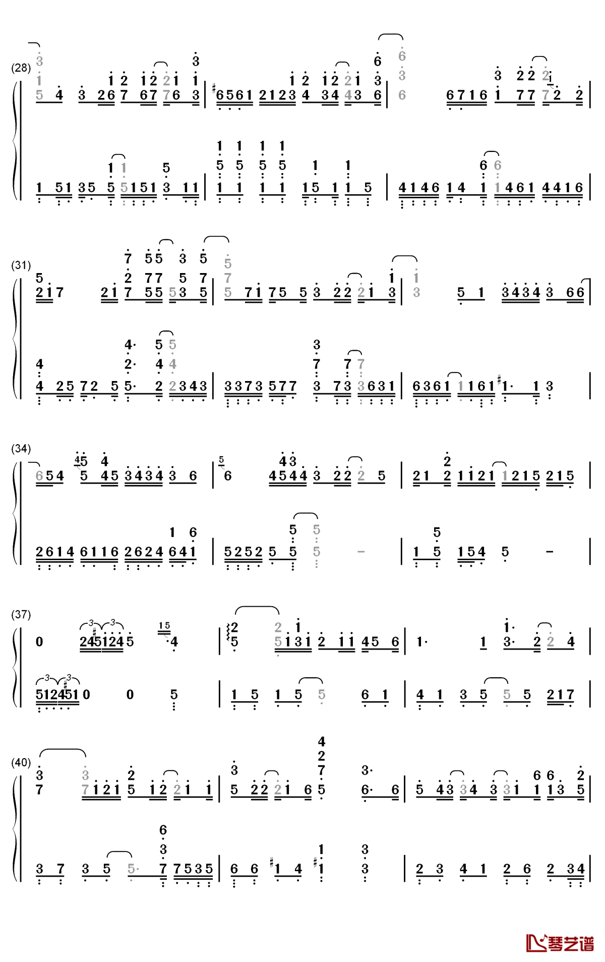 无人之岛钢琴简谱-任然歌曲-数字双手曲谱3