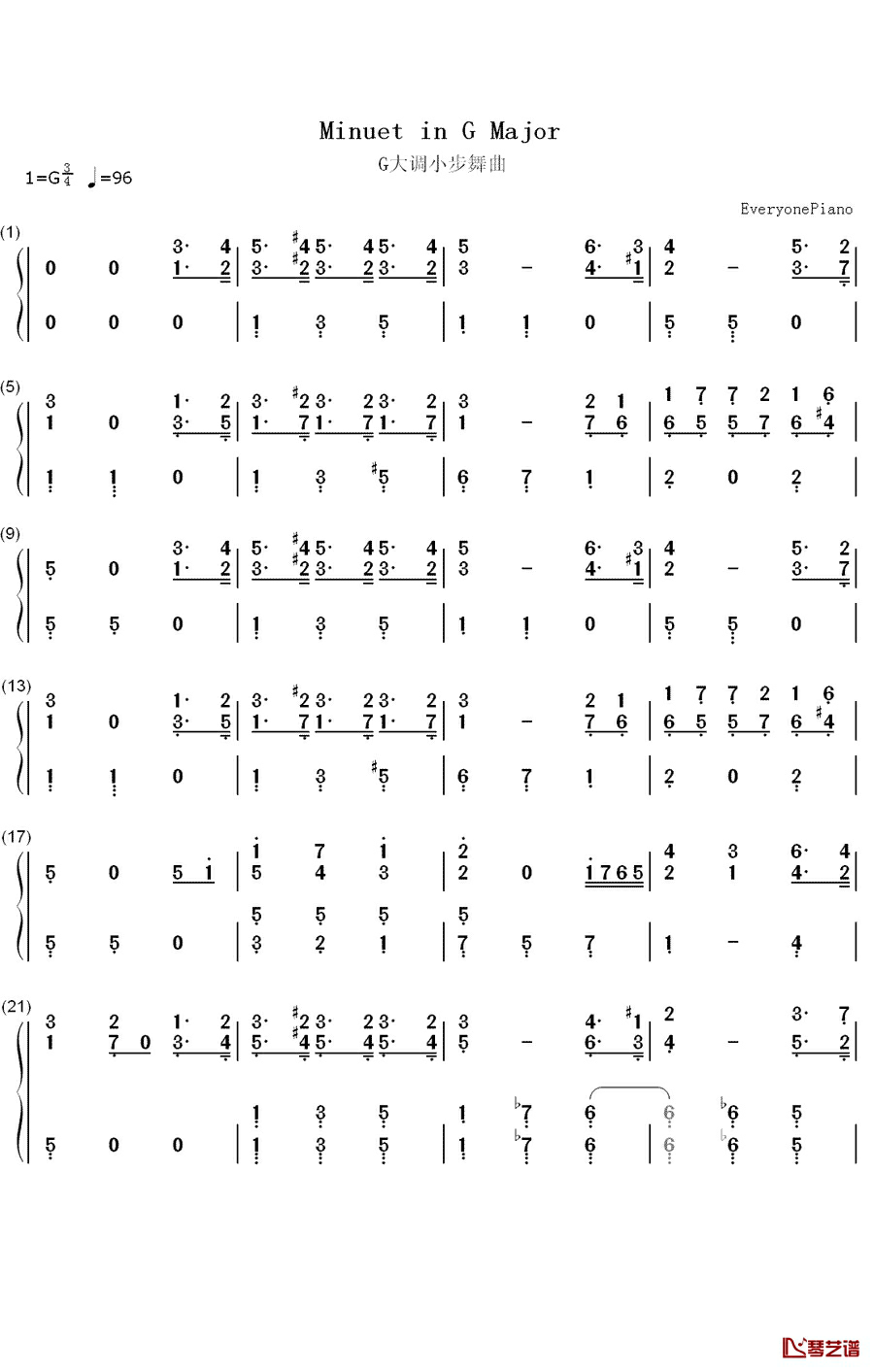 G大调小步舞曲钢琴简谱-数字双手-贝多芬1