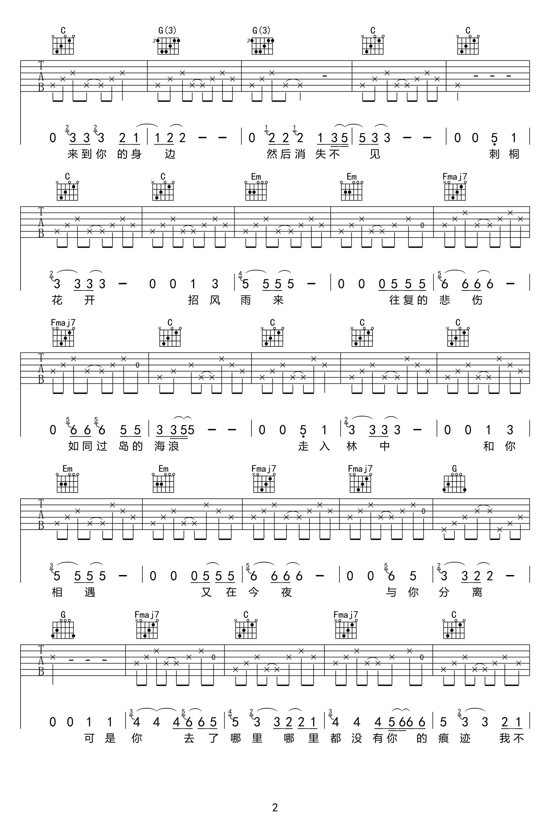 岛歌吉他谱-汤旭-C调弹唱六线谱-图片谱2