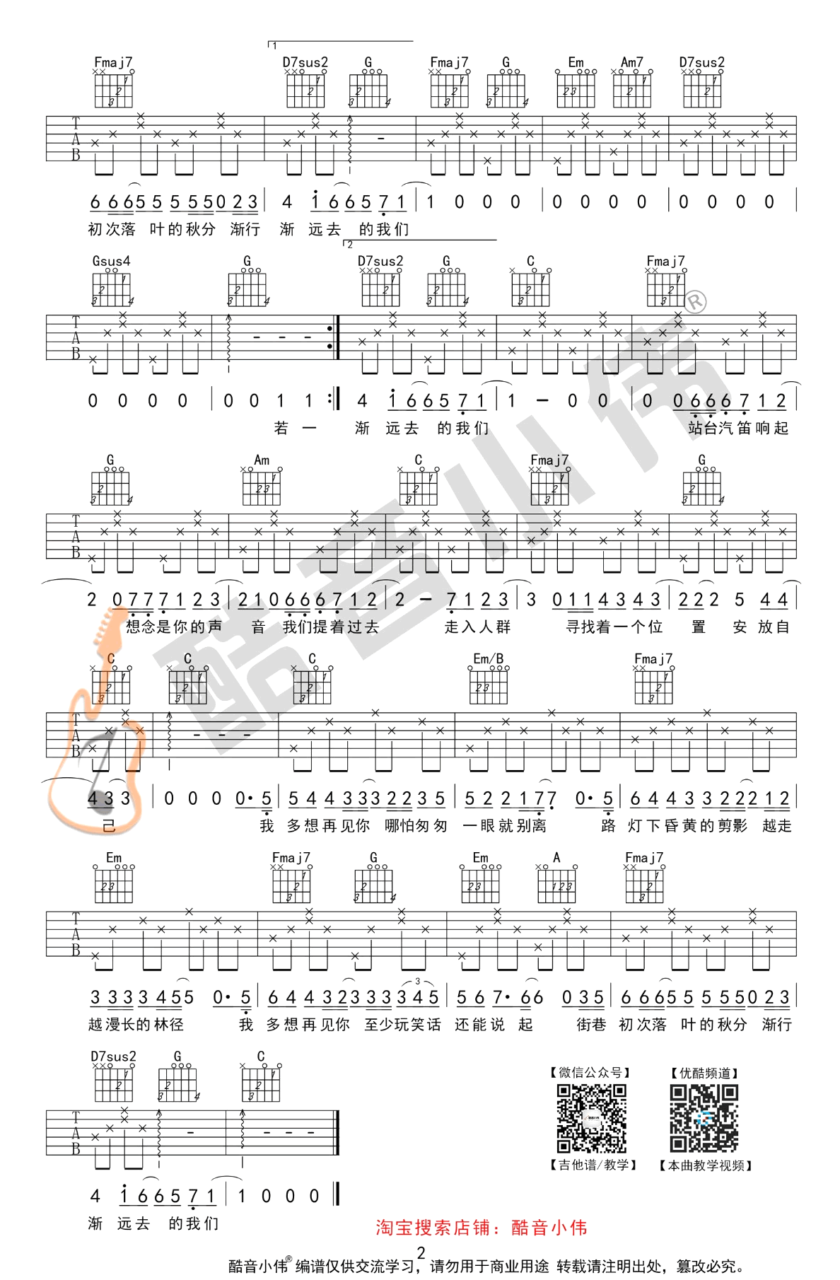云烟成雨吉他谱-房东的猫-C调简单版+中级版-吉他教学视频4